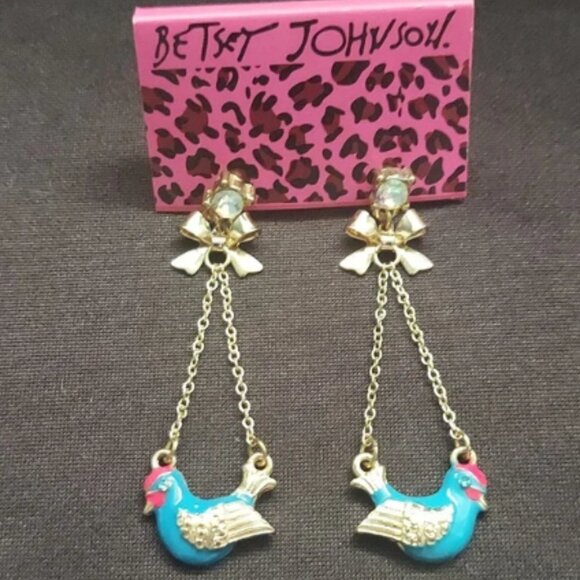 Betsey Johnson Blue Bird Dangle Earrings VINTAGE - Picture 5 of 5